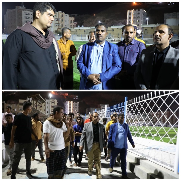 محافظ حضرموت يطلع على عملية فرش العشب الاخضر والتجهيزات الاخيرة لمنشأة نادي التضامن