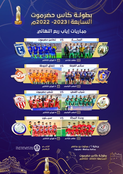 الجمعة والسبت ختام ربع نهائي كأس حضرموت السابعة لكرة القدم 