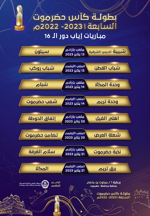 كأس حضرموت السابعة لكرة القدم إياب جولة الحسم في دور ال16