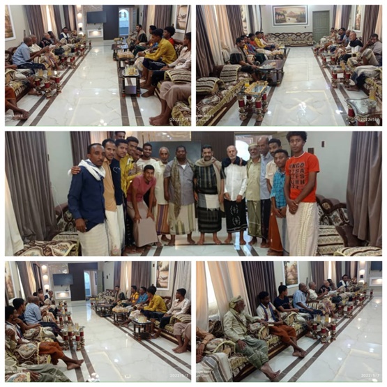 الهيئة الأدارية والمجلس الأستشاري لنادي وحدة شحير في زياره عيدية للعميد مبارك بن بكر العوبثاني عضو اللجنه الفخرية بالنادي