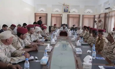 لدى ترؤسه اجتماعًا للقيادة العسكرية بالمنطقة الثانية محافظ حضرموت قوات النخبة الحضرمية هي صمّام أمان لحضرموت والوطن