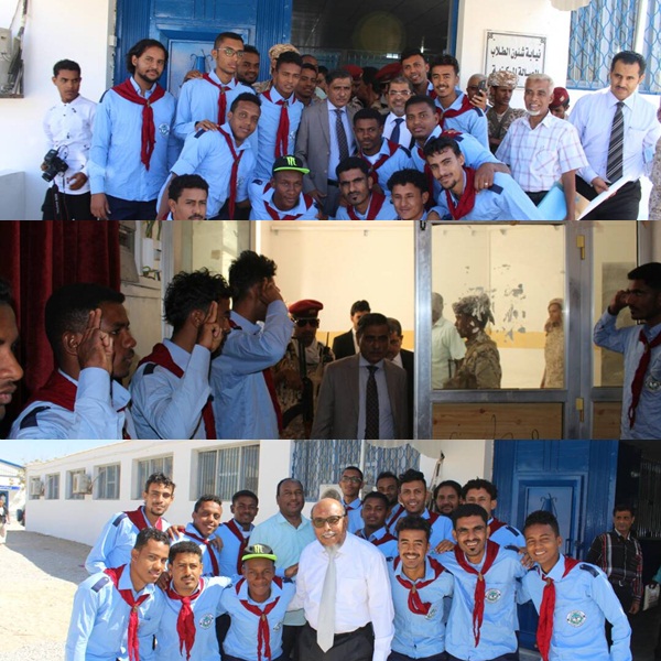 كشافة جامعة حضرموت في استقبال المحافظ البحسني 