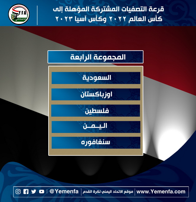 منتخبنا الوطني يواجه السعودية واوزباكستان وفلسطين وسنغافوره في التصفيات المشتركة لكأس العالم وكأس آسيا