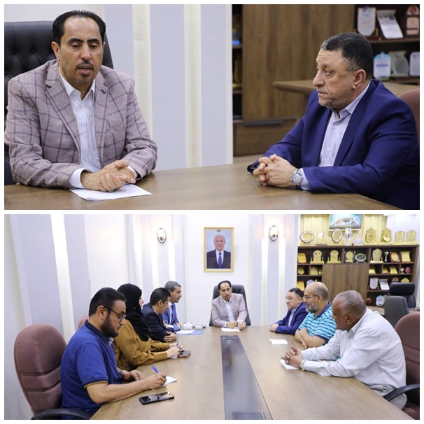 الوزير البكري يناقش مع الحامد هموم أندية ومشاريع البنى التحتية بأبين