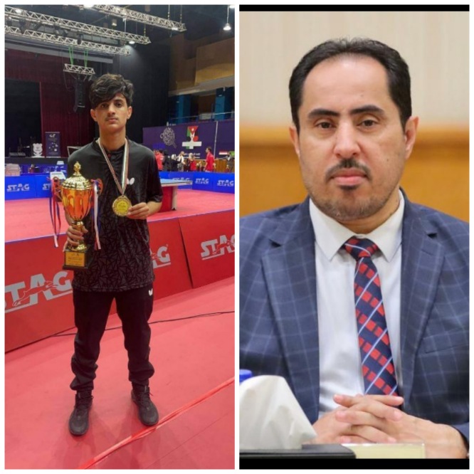 وزير الشباب والرياضة يكرم بطل العرب اليمني "جبران"