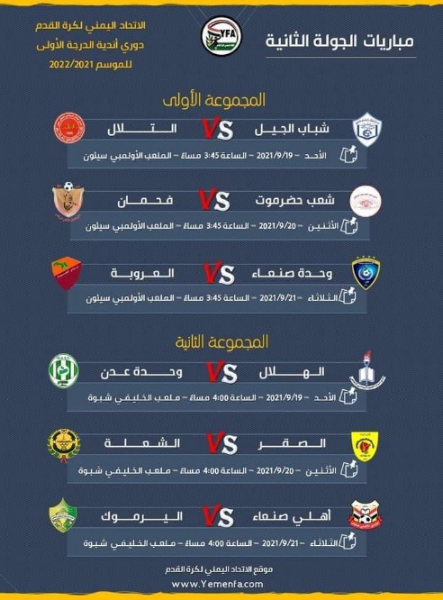 اليوم ..شباب الجيل  يلتقي التلال..والهلال يواجه وحدة عدن..وبعد غدٍ الشعب مع فحمان والصقر أمام الشعلة..والثلاثاء الجيران الأربعة