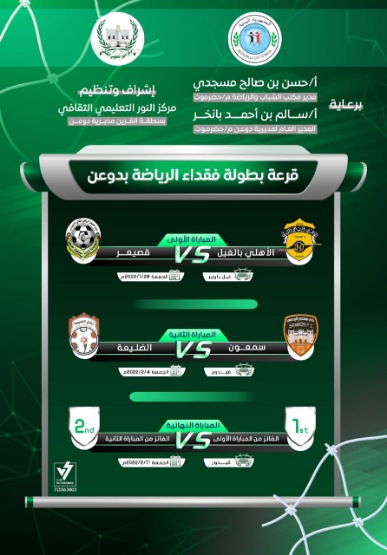 قرعة دوري فقداء الرياضة بدوعن تفرز عن مواجهات قوية أهلي الغيل في مواجهة قصيعر وسمعون مع الضليعة* 