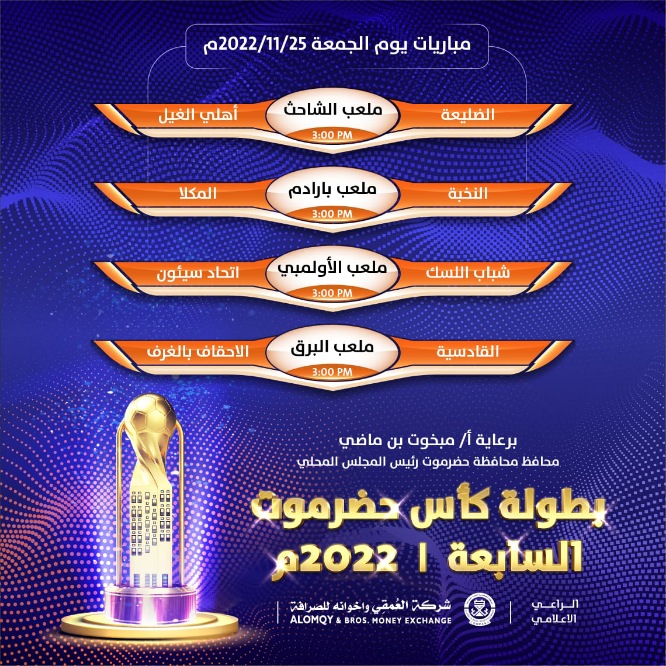 اليوم أربع مواجهات هامة في كأس حضرموت السابعة لكرة القدم 