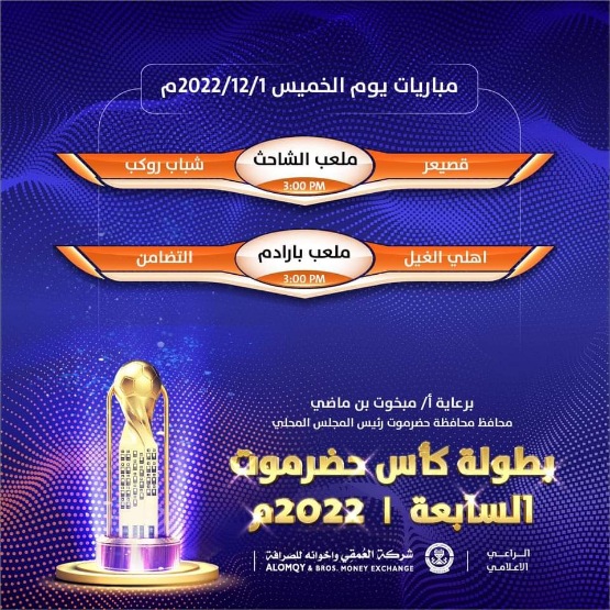 اليوم مواجهتان في كأس حضرموت السابعة لكرة القدم