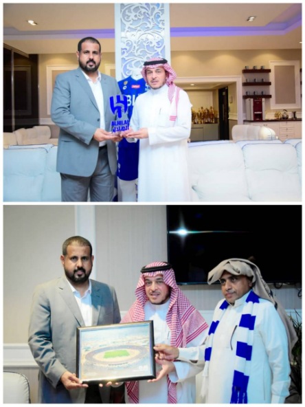 فيما اهداء صورة ستاد سيئون الأولمبي .. الجهوري يتسلم شعار نادي الهلال السعودي