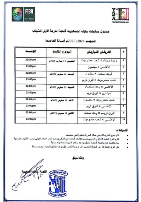 غداً.. انطلاق بطولة الجمهورية للشباب لكرة السلة