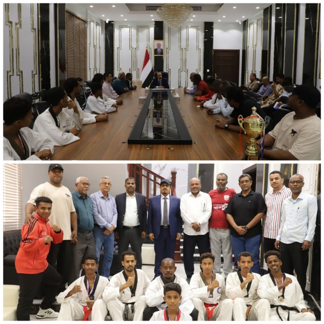 محافظ حضرموت يُكرّم فريق التايكواندو الحائز على وصافة بطولة الوفاء السادسة للفقيد إبراهيم الحبشي 