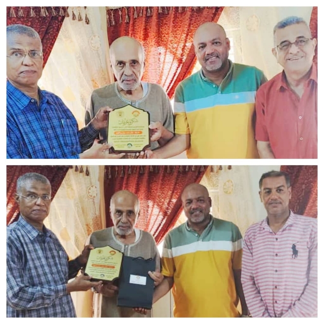 لجنة كأس حضرموت الثقافية تسلم درع التكريم للإعلامي غالب محمد بافطيم  