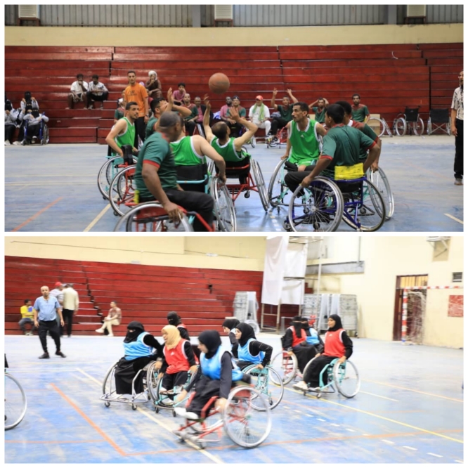 تواصل منافسات البطولة الوطنية الأولى لكرة السلة للكراسي المتحركة لذوي الإعاقة بعدن