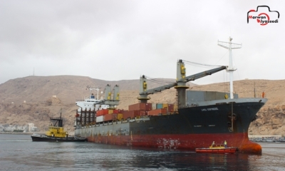 ميناء المكلا يستقبل باخرة الحاويات (  JAS EXPRESS) ضمن الخط الملاحي العالمي   MSCبحمولة ( 151 ) حاوية متنوعة