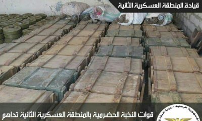العثور على مخبأ يحوي على مختلف أنواع الألغام المضادة للدروع والمتفجرات شديدة الانفجار بمدينة الشحر شرقي المكلا