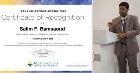 واشنطن :الجمعية الكيميائية الأمريكية “ACS” تمنح الدكتور سالم بامسعود شهادة اعتراف لتقييم أبحاثها العلمية 