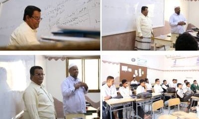 المحاضر حسين عبدالله حسن حسان يلقي محاضرة عن أساسيات و مبادئ المحاسبة المالية بثانوية النهضة العلمية الأهلية