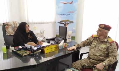 قائد المنطقة العسكرية الاولى يلتقي بمديرية الخطوط الجوية اليمنية منطقة سيؤن