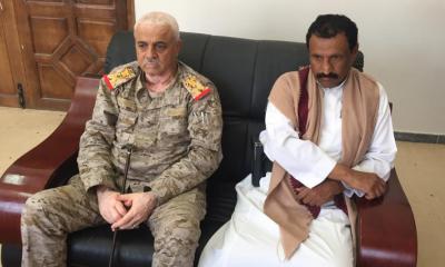 مستشار محافظ حضرموت صالح بن عجاج النهدي الحكم يزور قائد المنطقة العسكرية الاولى اللواء الركن صالح طيمس