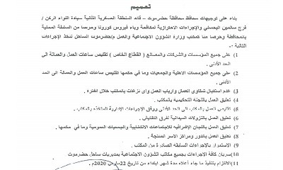 مكتب وزارة الشؤون الاجتماعية والعمل بحضرموت يصدر تعميماً بتقليص ساعات العمل في القطاع الخاص والمؤسسات الأهلية والجمعيات