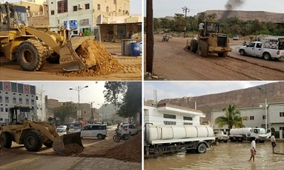بتوجيهات مدير عام تريم .. الأشغال العامة بالمدينة تدشن حملة بإزالة أضرار المنخفض الجوي