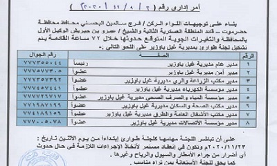 بتوجيهات المحافظ البحسني والوكيل بن حبريش.. تشكيل لجنة طوارئ بمديرية غيل باوزير