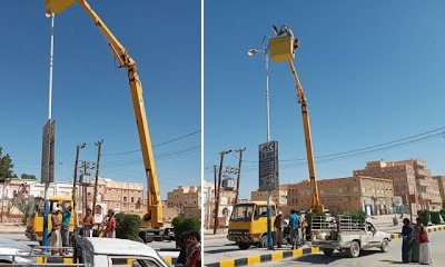 مدير الاشغال والطرق يشرف على صيانة كاشفات الإنارة بالقطن