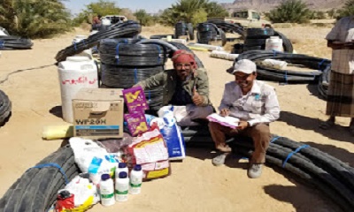 الصندوق الإجتماعي للتنمية SFD يدشن توزيع شبكات الري الحديثة والمخصبات الزراعية ضمن مشروع تطوير إنتاجية محاصيل الخضار بحريضة