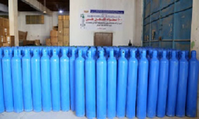 صحة وادي حضرموت تتسلم 500 اسطوانة اكسجين طبي بتمويل من السلطة المحلية بوادي حضرموت