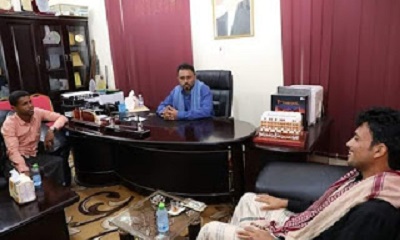 الشيخ بن حبريش يناقش مع جمعية طلاب مدينة غيل بن يمين الاهتمام بالتعليم