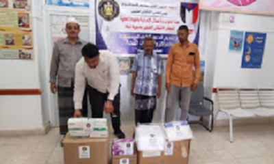 في اطار الدعم المستمر لمواجة فيروس كورونا لجنة الطوارى بإنتقالي مديرية شبام تقدم الدفعة الرابعة من المساعدات الطبية لمستشفى شبام العام