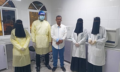 تدشين عمل وحدة البيولوجيا الجزيئية PCR لإجراء فحوصات كورونا بالمركز الوطني لمختبرات الصحة العامة المركزية بالمكلا