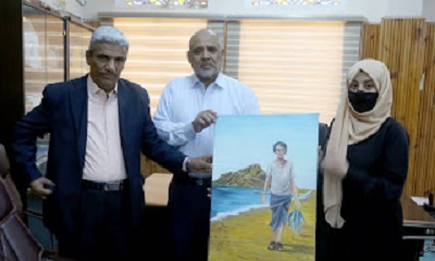 وكيل وادي حضرموت عصام الكثيري يلتقي مديرة مرسم ملتقى الفن و يطلع على مشروع الوان السلام بسيئون