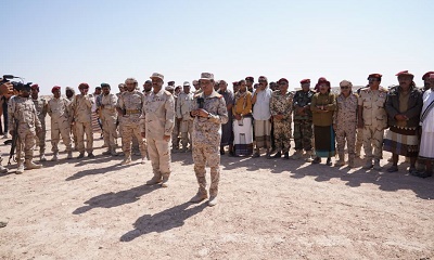 المحافظ القائد البحسني يطلع على جاهزية لواء الدفاع الساحلي ويشيد بدور اللواء في تطهير قارة الفرس والمناطق المجاورة من الإرهاب