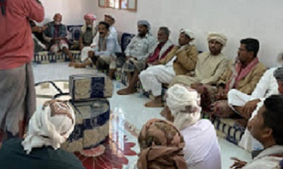 إنهاء قضية بين قبيلتي آل بن طالب الكثيري وآل بالهندي التميمي بحضور أعضاء من هيئة الصلح والتحكيم بالمرجعية ومجموعة من مشايخ حضرموت