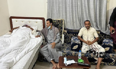 الوكيل الجيلاني: يطمئن على صحة مدير البحث الجنائي بمديرية الضليعة ومرافقيه المصابين أثر حادث مروري بمستشفى البرج الاستشاري بالمكلا