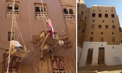 استمرار أعمال مشروع برنامج الترميم الطارئ في شبام القديمة