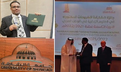 نائب حاكم الشارقة يكرم د. حمد بن الزوع من جامعة سيئون لفوزه بالمركز الثالث عربيا بجائزة الشارقة