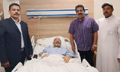 المستشار مولى الدويلة والعميد المعاري والعميد العامري يزورون أركان حرب المنطقة العسكرية الثانية أثناء تلقيه العلاج بالقاهرة
