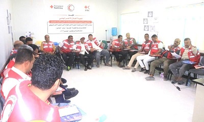 بدء الدورة التدريبية لفريق متطوعي الاستجابة والاسعافات الاولية اثناء الكوارث بفرع الجمعية بحضرموت