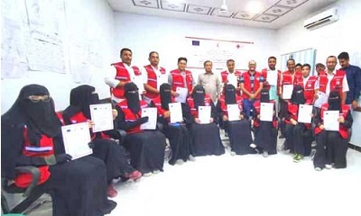 إختتام الدورة التدريبية في مكافحة الاوبئة لمتطوعي الهلال الاحمر اليمني فرع حضرموت