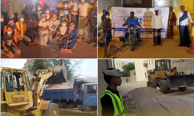 اتحاد الملتقيات الشبابية التطوعية بوادي حضرموت وبالتعاون مع صندوق النظافة والتحسين بالوادي وبمشاركة وتنفيذ شباب حافة الاهلي بحي القرن يواصلون حملة نظافة الشوارع الرئيسية