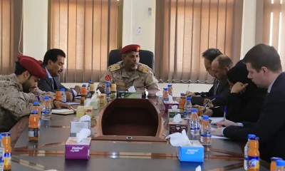 رئيس عمليات المنطقة العسكرية الثانية يستقبل وفد المبعوث الخاص للأمين العام للأمم المتحدة باليمن في مقر القيادة بالمكلا
