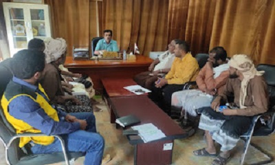 مدير عام مديرية القطن يلتقي المدراء المعنيين ومندوب منظمة سول والمقاول لتنفيذ مجاري مستشفى القطن العام