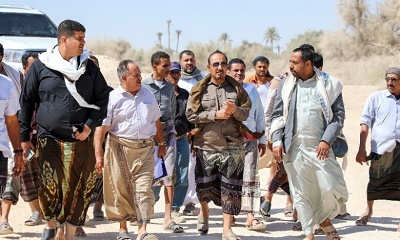 محافظ حضرموت يطلع على أوضاع مديرية غيل بن يمين ويتفقد مشروعها الحيوي طريق ( العليب_ ريدة الجوهيين _ الرحبة )