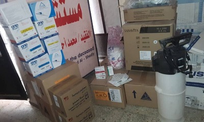 مكتب وزارة الصحة و السكان بحضرموت الساحل يرفد مكتب الصحة بمديرية حجر بكميات من الأدوية والمستلزمات الطبية