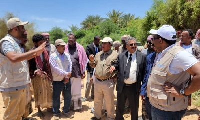 وكيل وزارة الزراعة والري يزور برفقة ممثل منظمة الأغذية والزراعة (الفاو) تدخلات المنظمة بالمجال الزراعي بمديريتي شبام والقطن