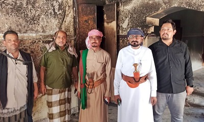 مدير عام شبام يتفقد أضرار حريق نشب في منزل الشخصية الإجتماعية المنصب سبيت مزاحم باوزير