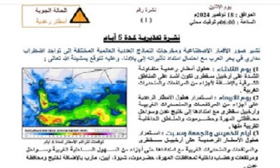 عاجل : الأرصاد الجوية بعدن تحذر من اضطراب مداري في بحر العرب واحتمال امتداد تأثيراته لبلادنا 
